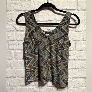 Jensato Blue and Gold Patterned Tank Top Medium